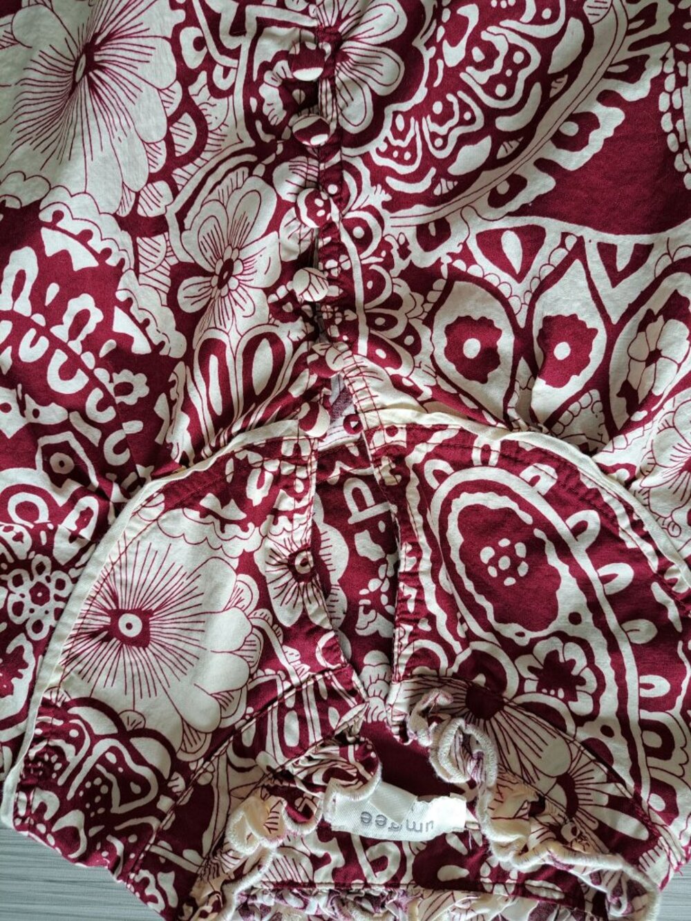 Umgee Burgundy Paisley Floral Print Boho Peasant Blouse Ruffle Sleeves Cotton M - Picture 2 of 9